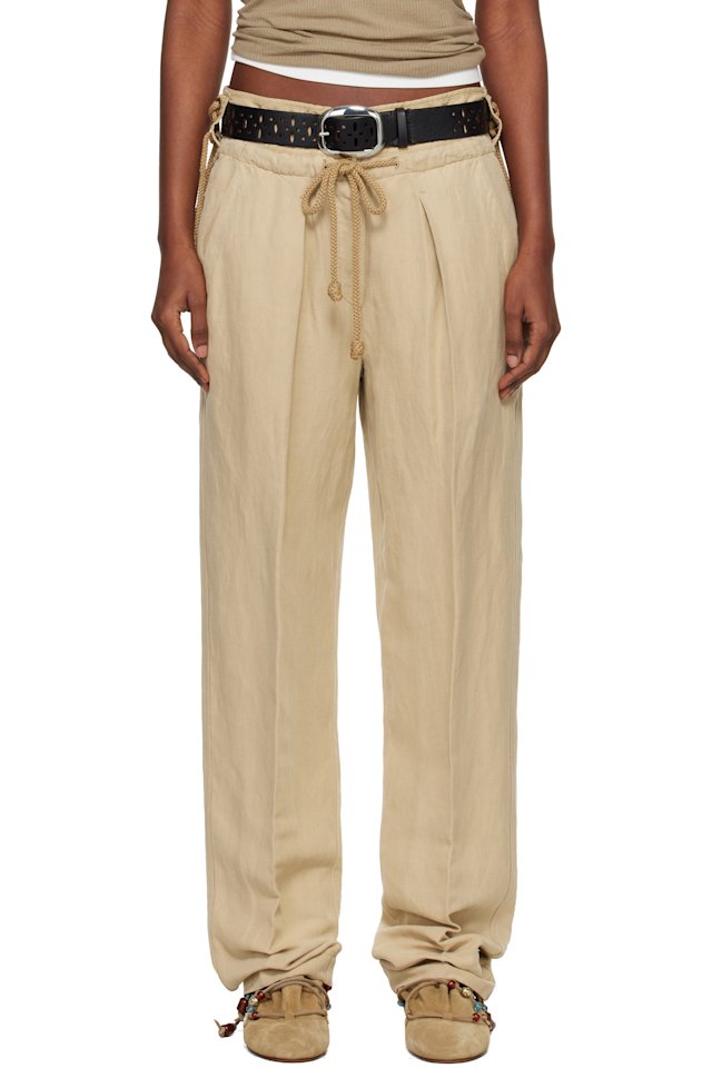 Isabel Marant — Beige Sharon Linen Silk Trousers
