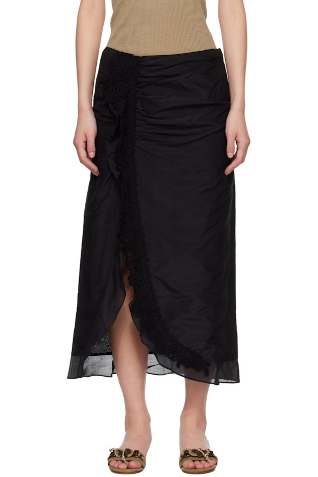 Isabel Marant — Black Velina Crochet Cotton Silk Midi Skirt