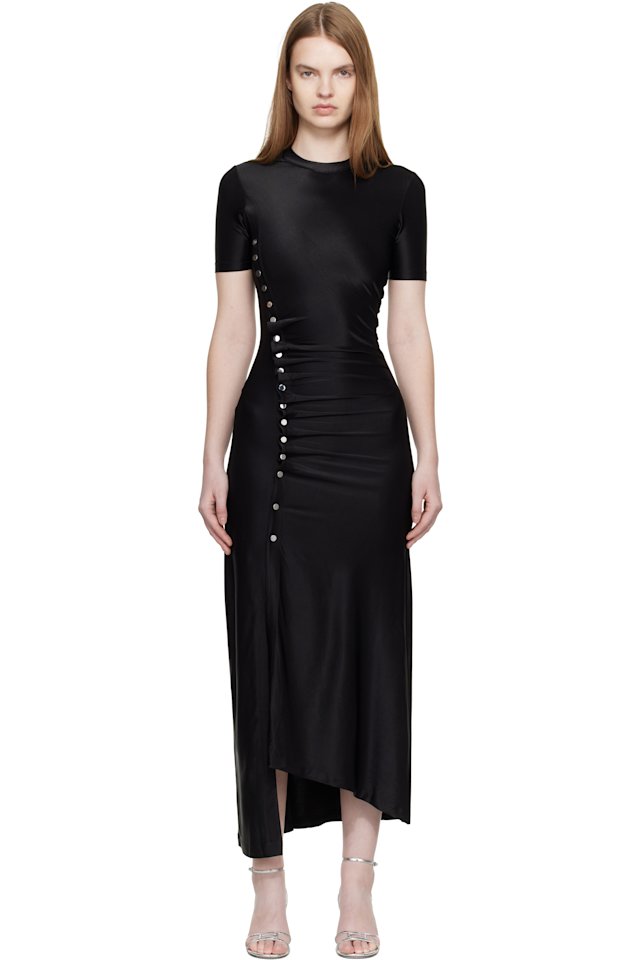 Rabanne — Black Draped Midi Dress