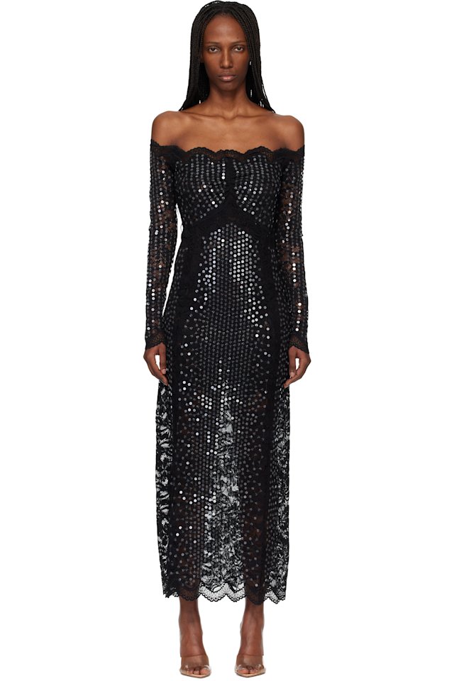 Rabanne — Black Lace Sequin Midi Dress