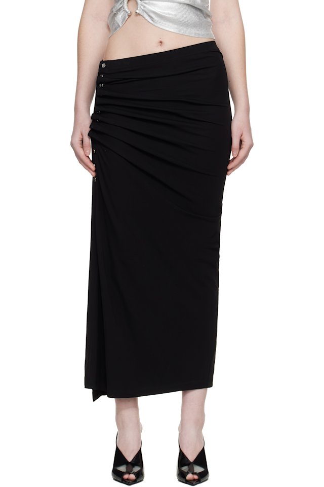 Rabanne — Black Draped Midi Skirt