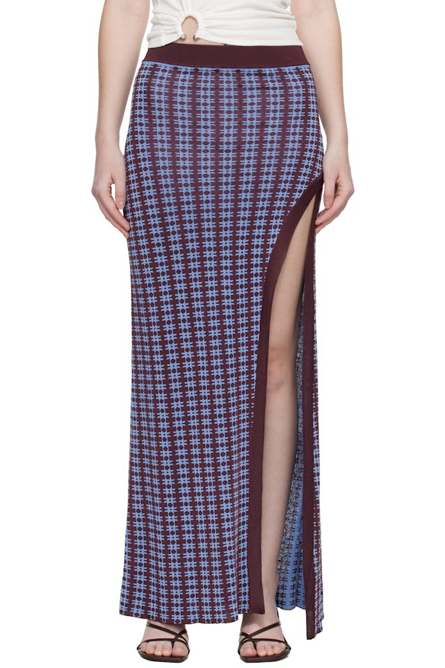 Rabanne — Blue & Burgundy Knit Midi Skirt