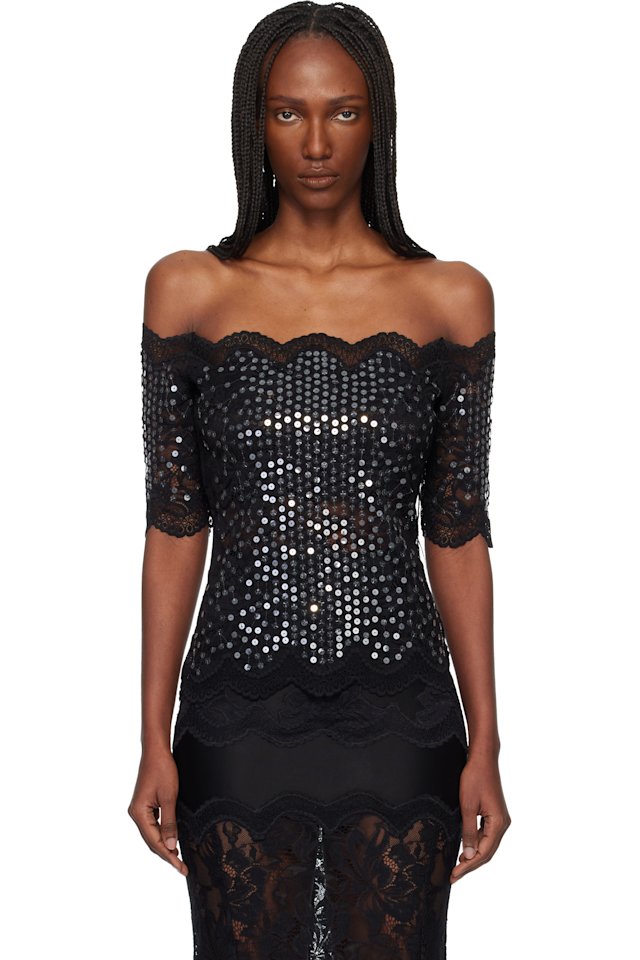 Rabanne — Black Off The Shoulder Lace Top