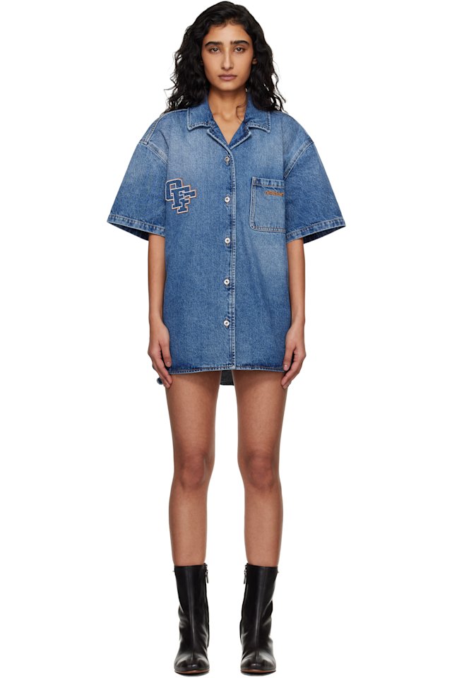 Off-White — Blue Royal Patch Denim Minidress