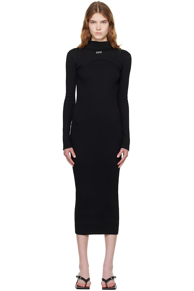Off-White — Black 'OFF' Stamp Rib Round Maxi Dress
