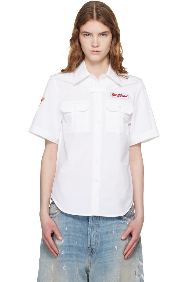 Off-White — White Popeline Short Sleeve Fitted Shirt