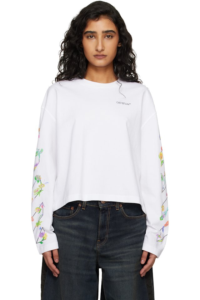Off-White — White Diagonal Glowing Flower T-shirt