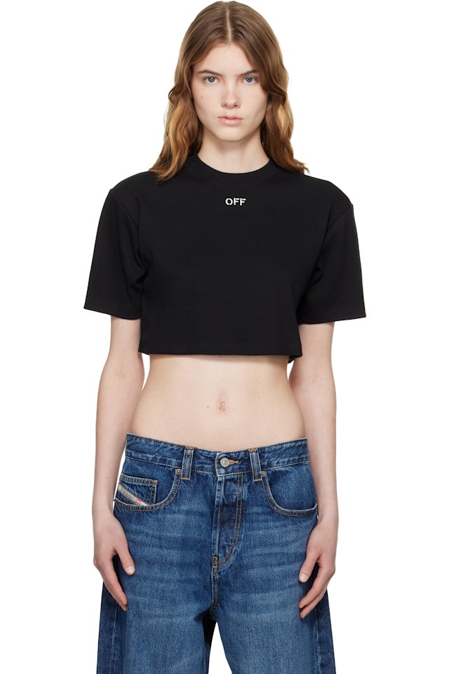 Off-White — Black 'OFF' Stamp Rib Cropped T-shirt