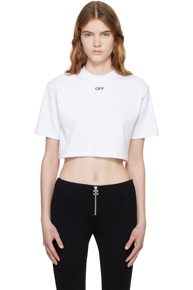 Off-White — White 'OFF' Stamp Rib Cropped T-shirt