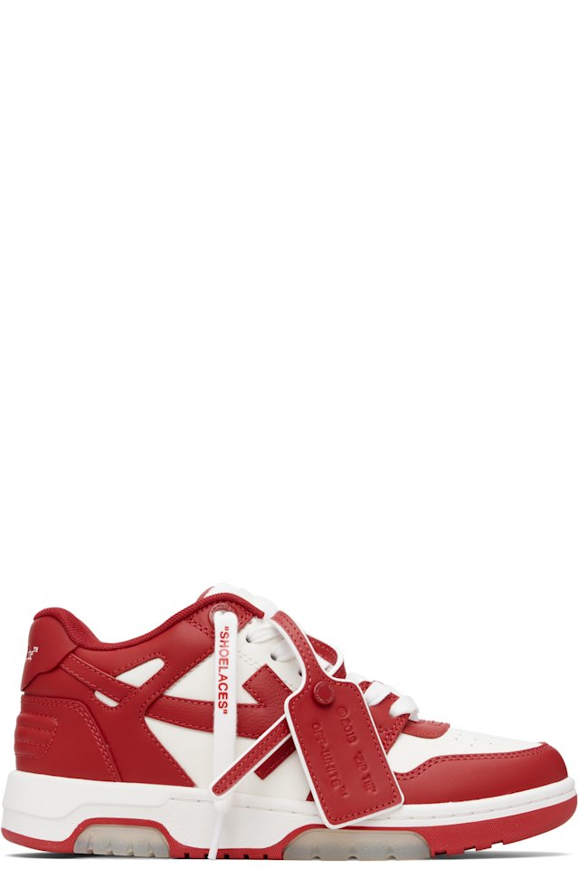 Off-White — Red & White 'Out Of Office' Calf Leather Sneakers