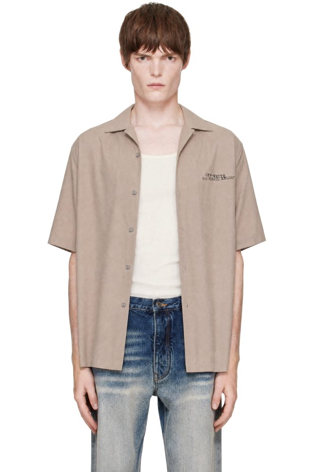 Off-White — Taupe Type Arrow Poplin Bowling Shirt