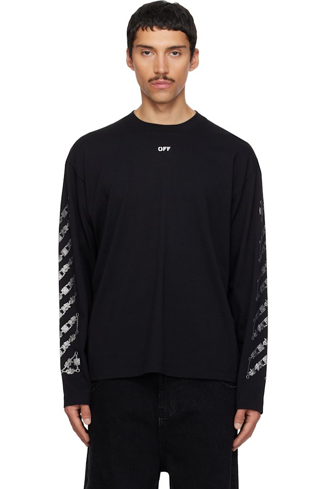 Off-White — Black Chain Arrow Diagonal Skate Long Sleeve T-shirt