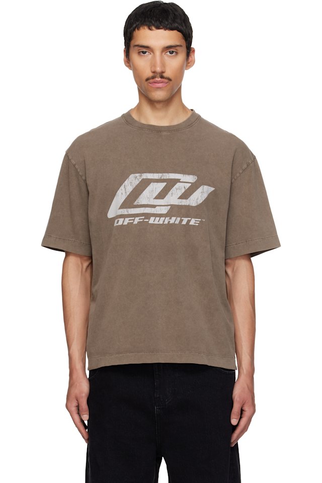Off-White — Brown 'OW' Racing Skate T-shirt