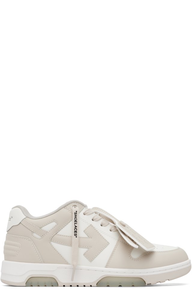 Off-White — Beige & White 'Out Of Office' Calf Leather Sneakers