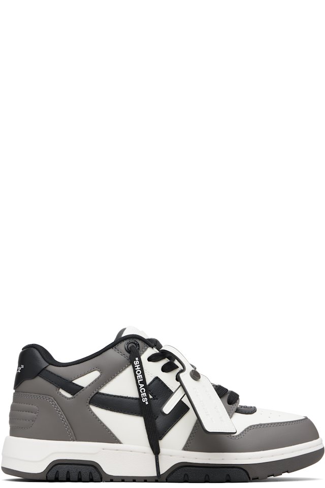 Off-White — Gray & White 'Out Of Office' Calf Leather Sneakers