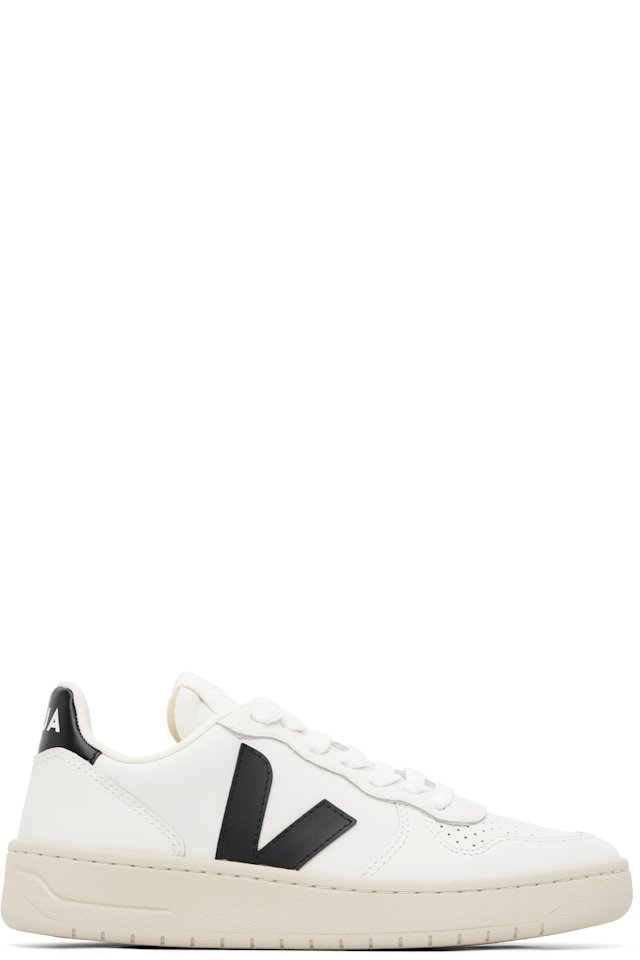 VEJA — White & Black V-10 Leather Sneakers