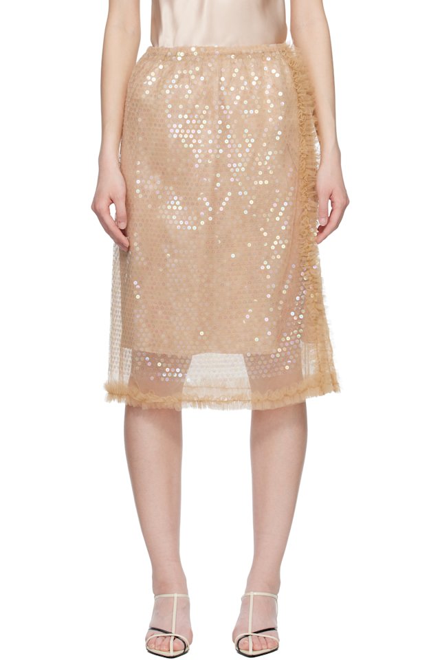 Renaissance Renaissance — Beige Tati Sequin Midi Skirt
