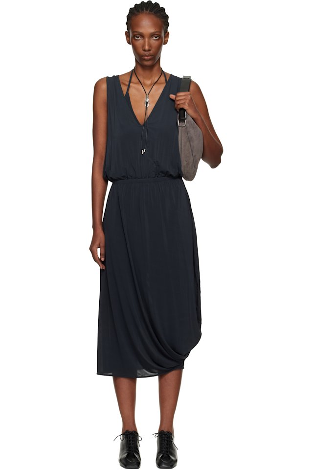 LEMAIRE — Gray Double Layer Drape Maxi Dress
