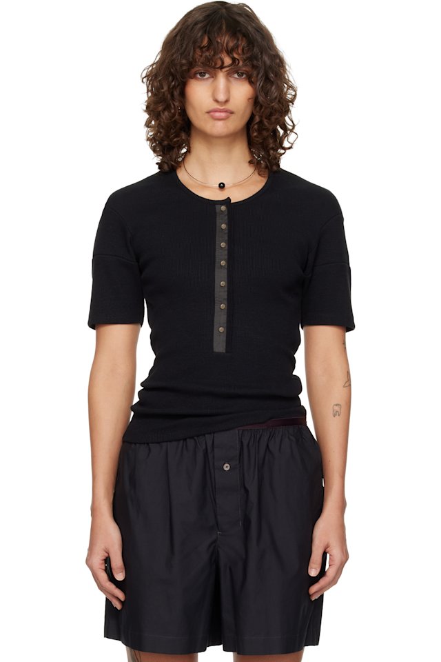 LEMAIRE — Black Fitted Jersey Henley
