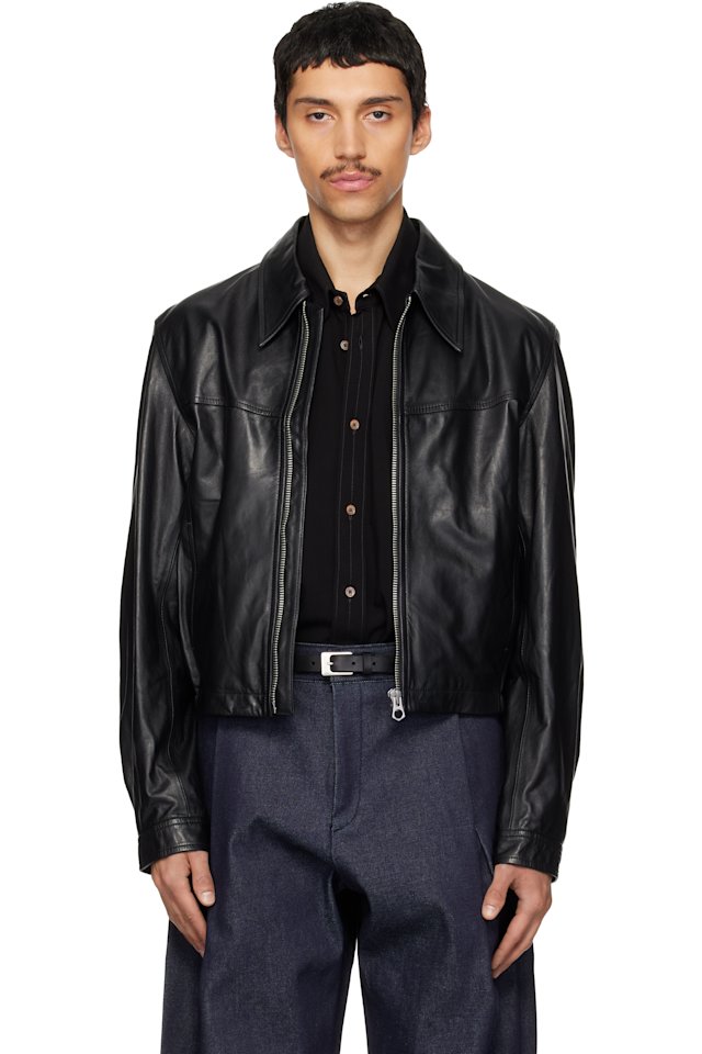 LEMAIRE — Black Leather Biker Jacket