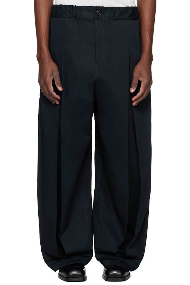 SAGE NATION — Navy Box Pleat Trousers