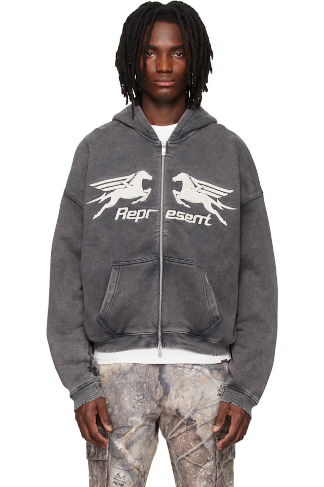 Represent — Gray Pegasus Zip Through Hoodie