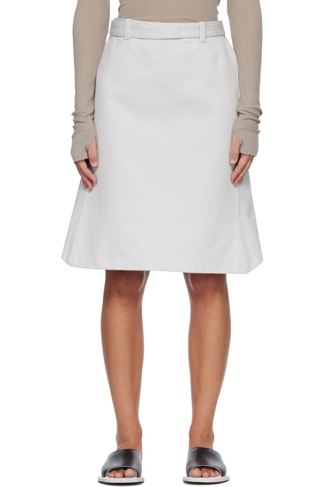 Rier — Off-White Gabardine Inox Rustic Midi Skirt