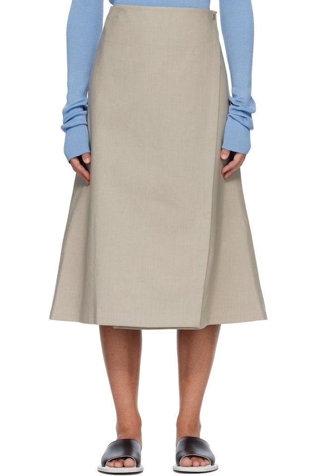 Rier — Beige Cotton Bonded Midi Skirt