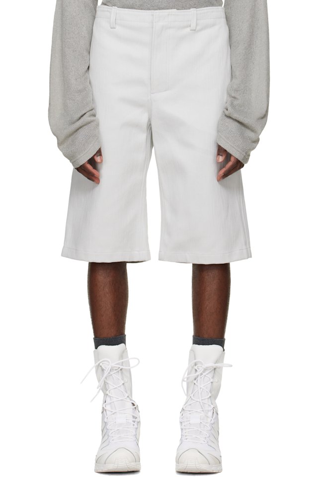 Rier — Off-White Gabardine Utility Shorts