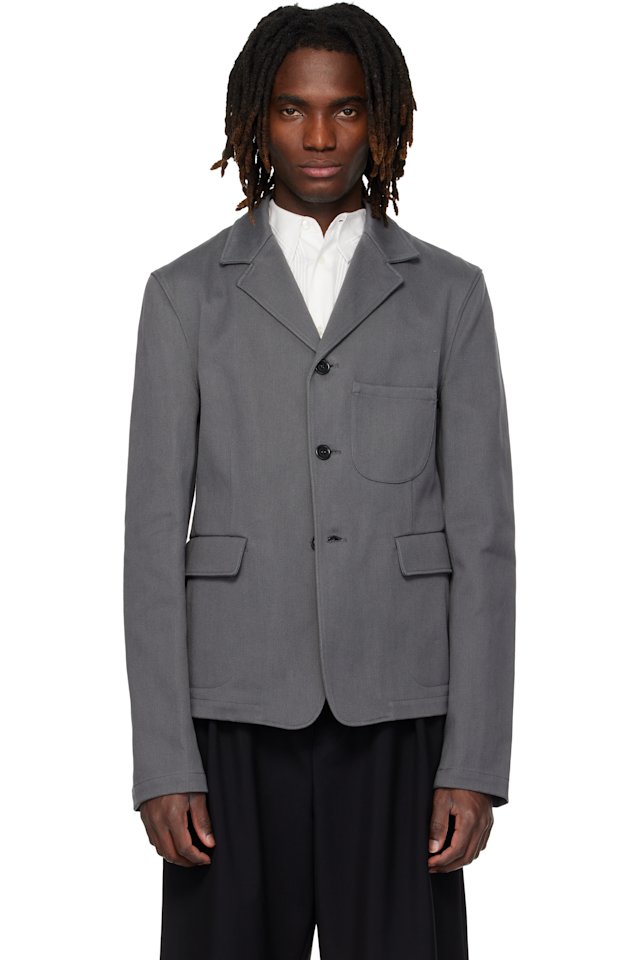 Rier — Gray Notched Lapel Denim Blazer