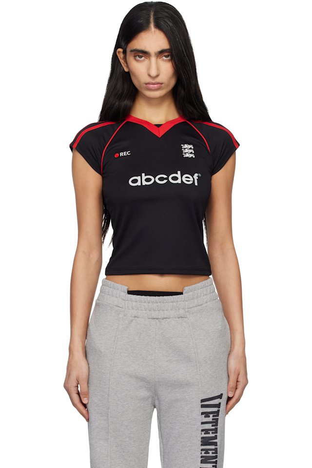 VETEMENTS — Black & Red Alphabet Football Jersey T-shirt