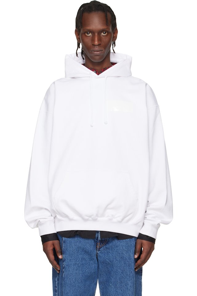 VETEMENTS — White Taped Logo Hoodie