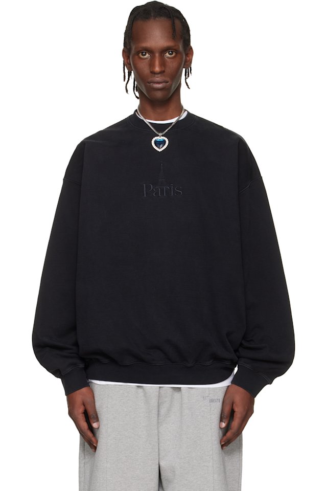 VETEMENTS — Black 'Paris' Embroidered Sweatshirt