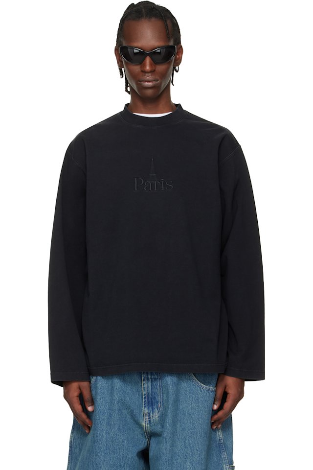 VETEMENTS — Black 'Paris' Embroidered Longsleeve T-shirt