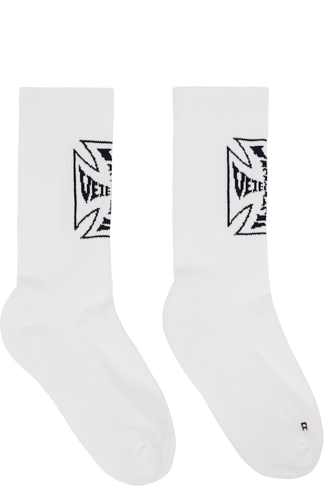 VETEMENTS — White Biker Cross Logo Socks