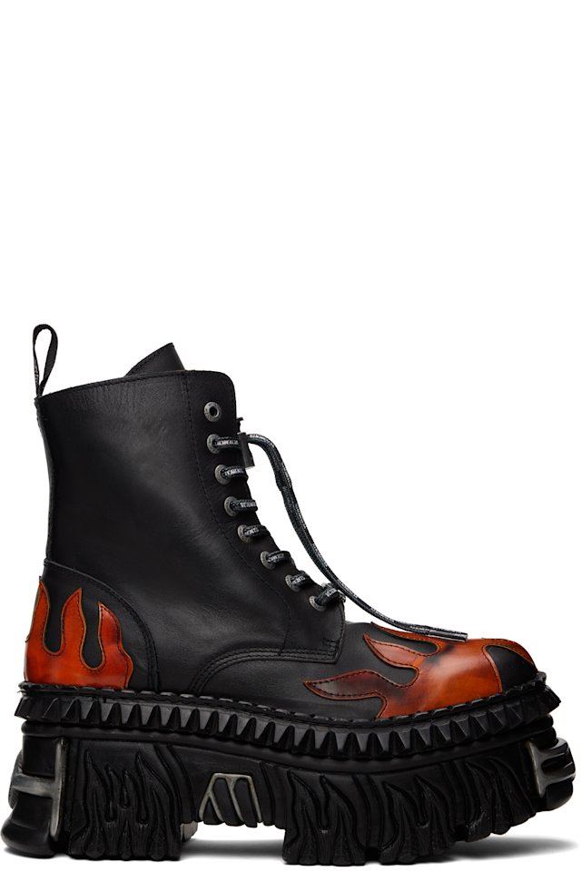 VETEMENTS — Black New Rock Edition Flame Combat Boots