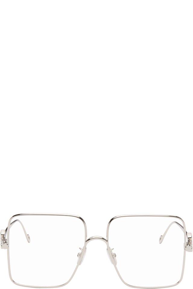 LOEWE — Silver Oversize Square Retro Titanium Glasses