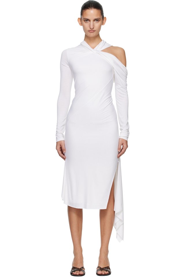 AARON ESH — White Jersey Twist Strap Midi Dress