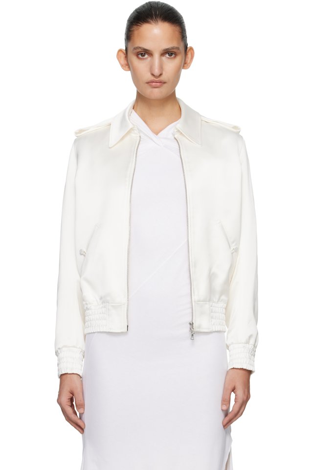 AARON ESH — Off-White Satin Blouson Flight Jacket