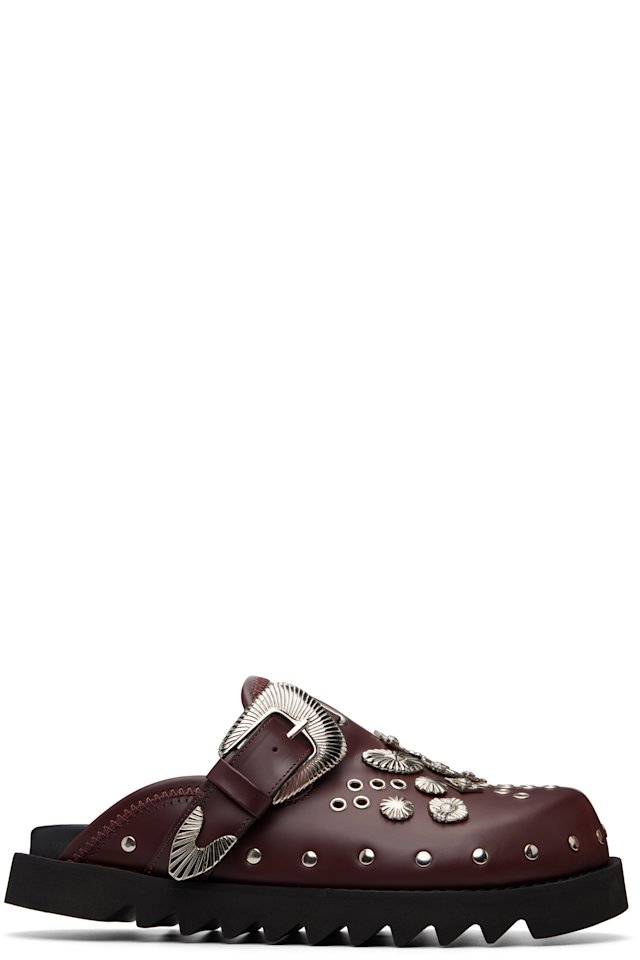 Toga Virilis — SSENSE Exclusive Burgundy Eyelet Metal Sabot Slip-on Loafers