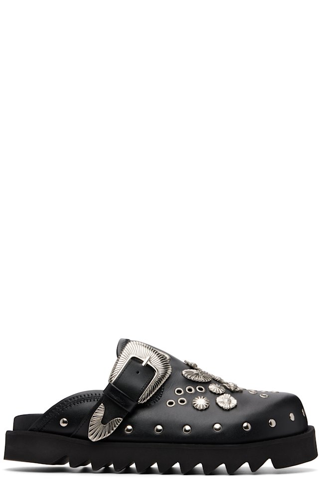Toga Virilis — Black Eyelet Metal Sabot Slip-on Loafers