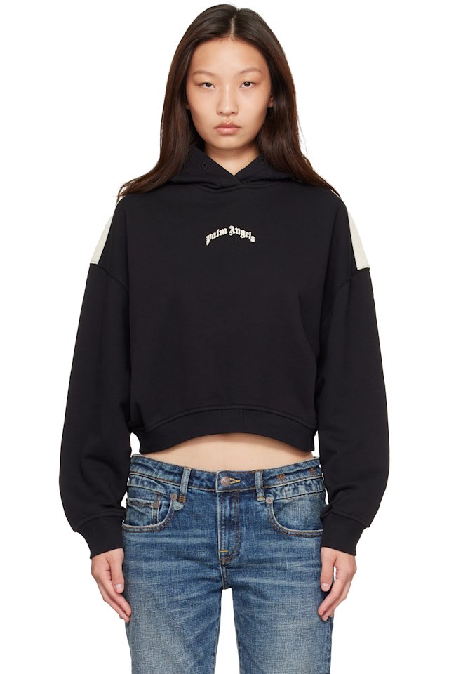 Palm Angels — Black Curved Logo Loose Crop Hoodie