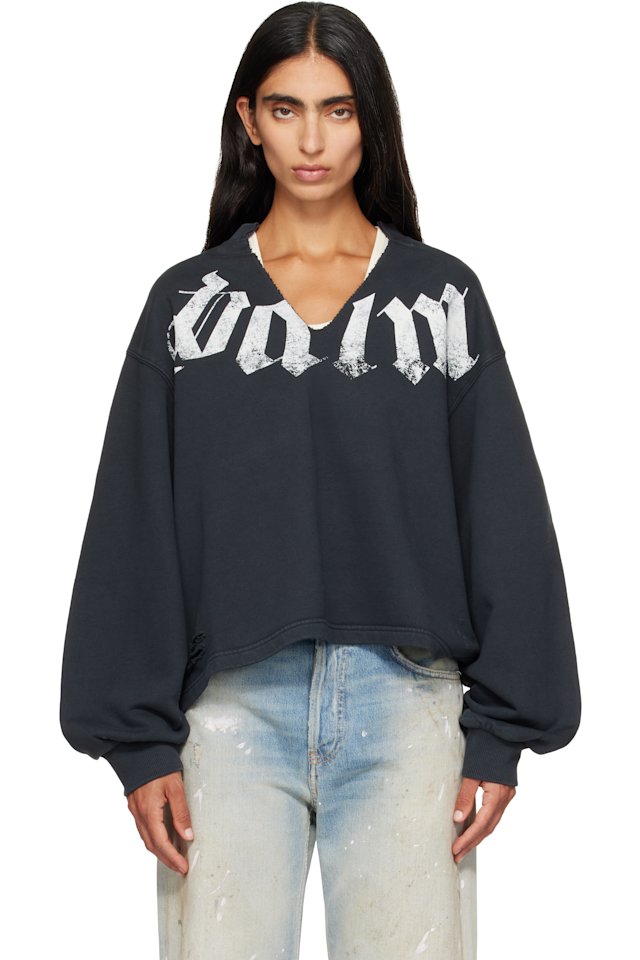 Palm Angels — Black Big Neck Logo Balloon Crew Sweatshirt