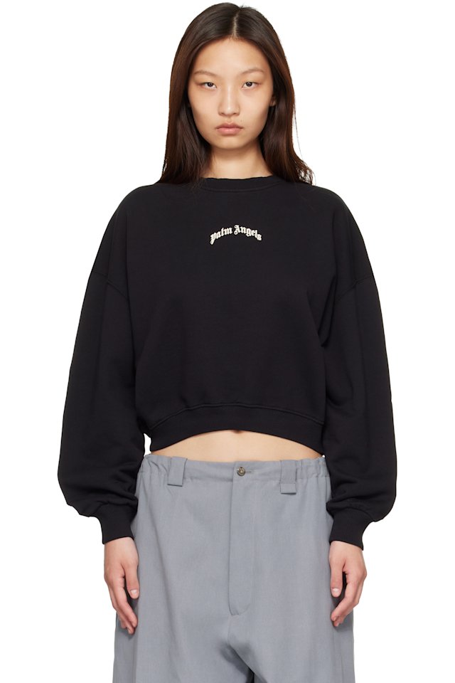 Palm Angels — Black Curved Logo Crop Sweatshirt