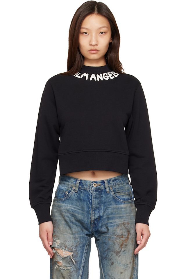 Palm Angels — Black Neck Logo Fitted Sweatshirt