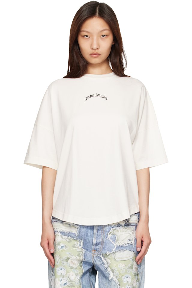 Palm Angels — Off-White Curved Logo Over T-shirt