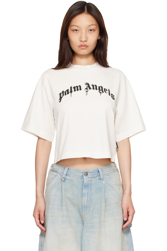 Palm Angels — White Dripping Curved Logo Boxy T-shirt