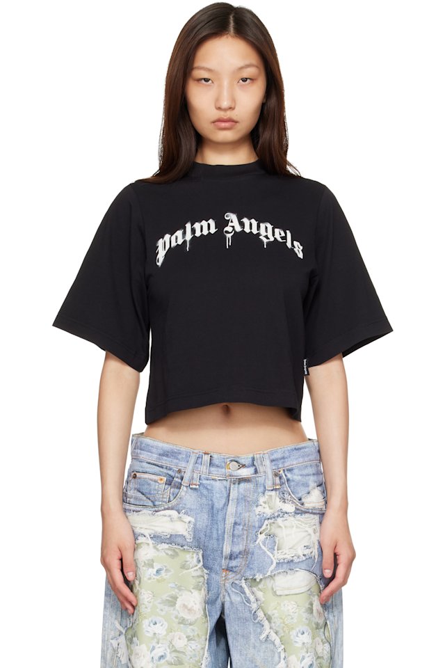 Palm Angels — Black Dripping Curved Logo Boxy T-shirt
