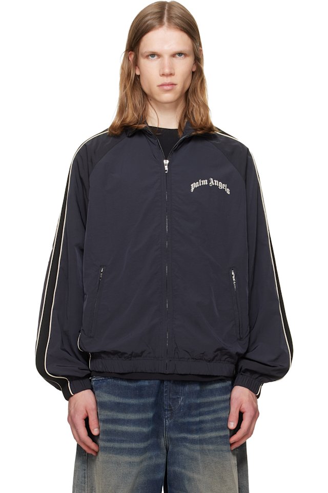 Palm Angels — Black Curved Logo Vintage Windbreaker Track Jacket