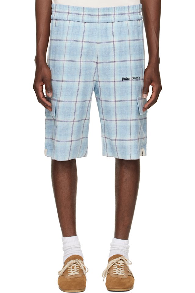 Palm Angels — Blue Logo Check Cargo Shorts
